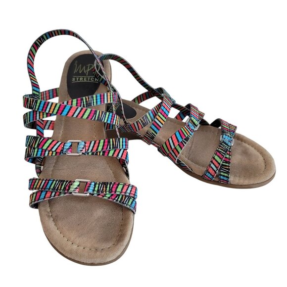 impo stretch sandal strappy rainbow stripey small heel comfort sandal size 6.5 - Picture 5 of 8